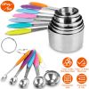 12Pcs Measuring Cups Spoons Set Stainless Steel Kitchen Measurement Tool For Cooking Baking Dry Spices Liquid Ingredients Easy To Read Markings