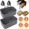 Reusable Air Fryer Silicone Pot Rectangle Replacement Of Parchment Liners 2 Basket Pans With 1 Pair Of Mittens For 6-8 Quart Oven Air Fryer