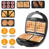 5 In 1 Electric Sandwich Maker Waffle Panini Press Grill Mini Donut Egg Roll With Removable Non-Stick Plates Cool Touch Handle For Breakfast Steak Toa