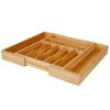 Bamboo Drawer Divider Kitchen Expandable Cutlery Tray Organizer Utensil Holder W/ Grooved Dividers