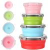 4Pcs Collapsible Bowls With Lids, Silicone Folding Food Storage Containers, Space Saving Camping Bowls, Microwave & Freezer & Dishwasher Safe Meal Pre