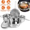 Stainless Steel Cookware Set Fast Even Heat Induction Pots Pans Set Dishwasher Safe With 2.7/3.7 Quart Stockpot 2 Quart Saucepan 9.17In Frying Pan