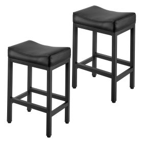 Bar Stool Set of 2, PU Leather Counter Height Stools, 25 inch Barstool with Saddle-Seat and Metal Legs, Easy Assembly Backless Bar Chair