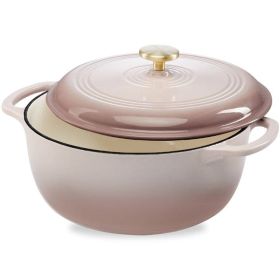 6-Quart Large Enamel Cast-Iron Dutch Oven Kitchen Cookware (Color: Beige)