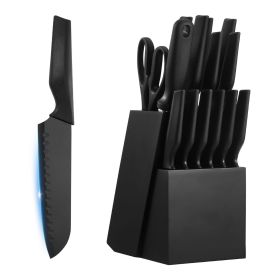 Kitchen Knife Set with Block and Sharpener, 15 Piece German High Carbon Stainless Steel Knife Set, Kitchen Cutlery with PP Ergonomic Handle (Color: Black)